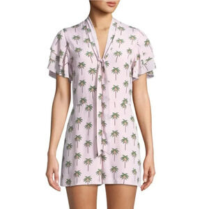 Alice & Olivia - “Macall” Short-Sleeve, Palm-Tree Print Romper - Size 0, Pink